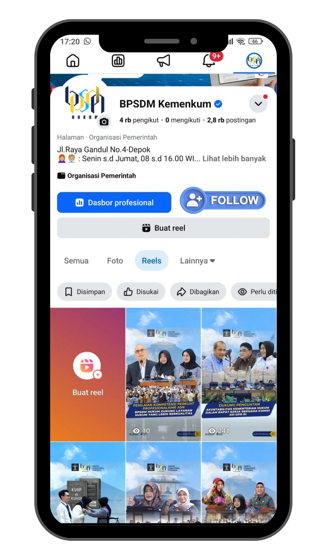 Tampilan Facebook BPSDM Hukum